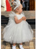 Ivory Lace Feather Flower Girl Dress Baby Blessing Dress